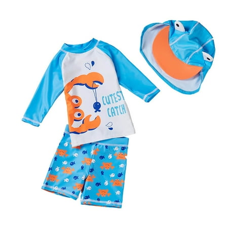 

Baby Toddler Boys Swimsuit Two Pieces Swimsuit Crab Bathing Suit Rash Guards+Hat Sets