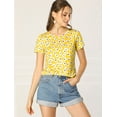 thumbnail image 3 of Top de blusa floral Allegra K de verano manga corta Amarillo M, 3 of 6