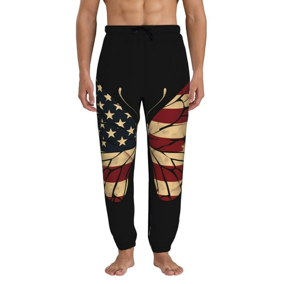 Xecao Patriotic USA Butterfly Art Print Active Tech Joggers for Men, Mens Sweatpants Lounge Pants with Pockets-Small