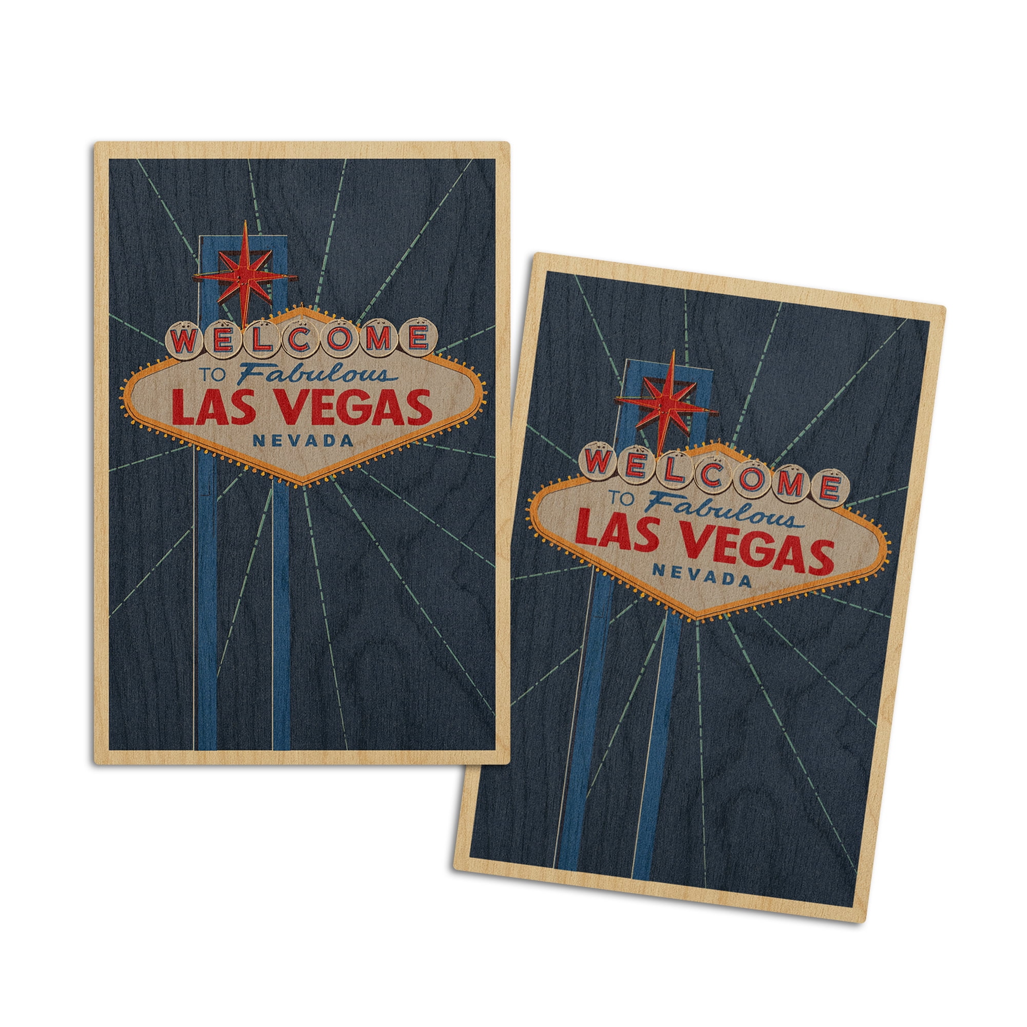 to Las Vegas Sign, Letterpress (4x6 Birch Wood Postcards, 2