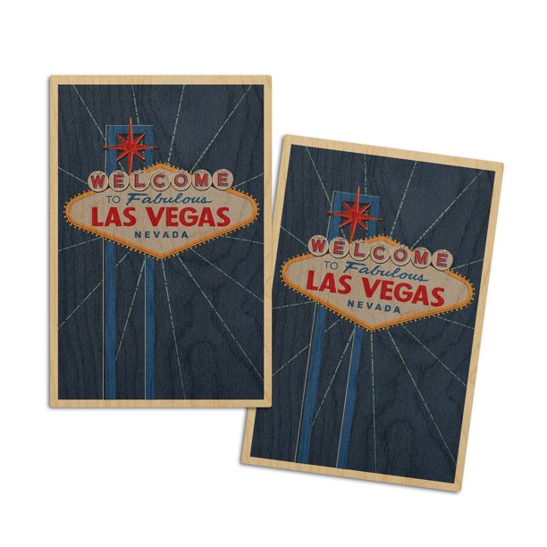 to Las Vegas Sign, Letterpress (4x6 Birch Wood Postcards, 2