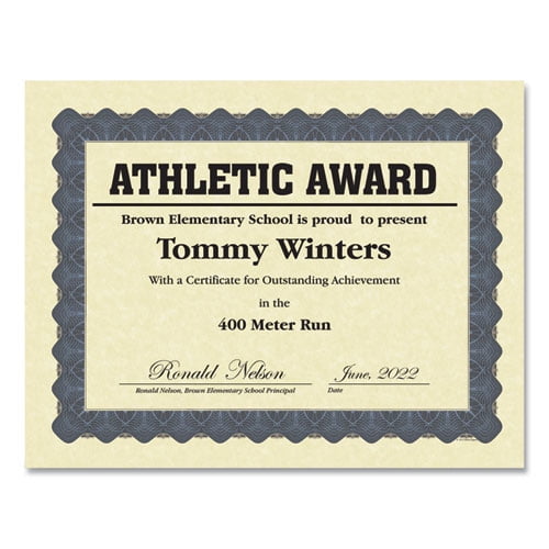 Metallic Border Certificates, 11 X 8.5, Ivory/blue With Blue Border, 100/pack | Bundle of 2 Packs
