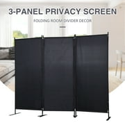 JAXPETY 6 Ft Modern Room Divider, Folding Privacy Screen with 3 Panels and Metal Standing, Portable Wall Partition for Home Office Separator, Black