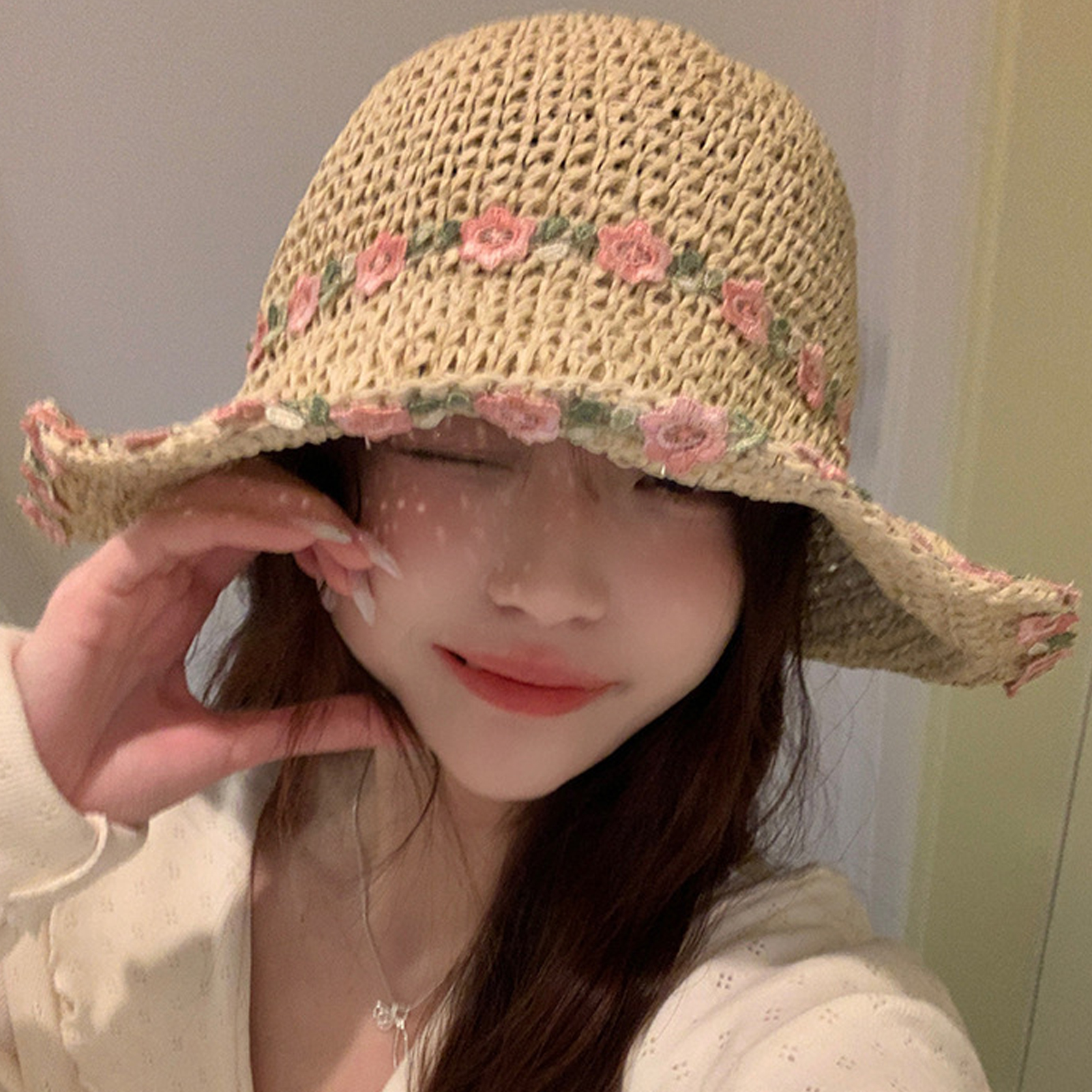1pc women Shell Decor Hollow Out Straw Hat Sun Hat For Women Women main image 2