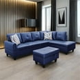 thumbnail image 2 of Star Home Living 3-Piece Faux Leather Right Facing Sectional in Navy Blue, 2 of 5