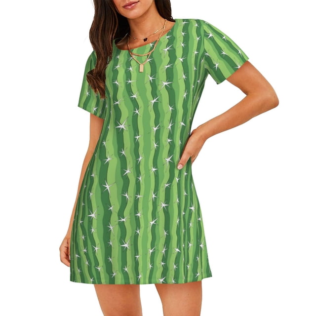 Disketp Cactus para Camisón Corto de Manga Corta para Mujeres, Camisón Cómodo con Escote Redondo, Bonito y Confortable