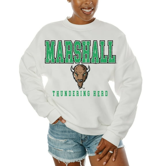 Women's Gameday Couture  White Marshall Thundering Herd Freestyle Fleece Pullover Sweatshirt