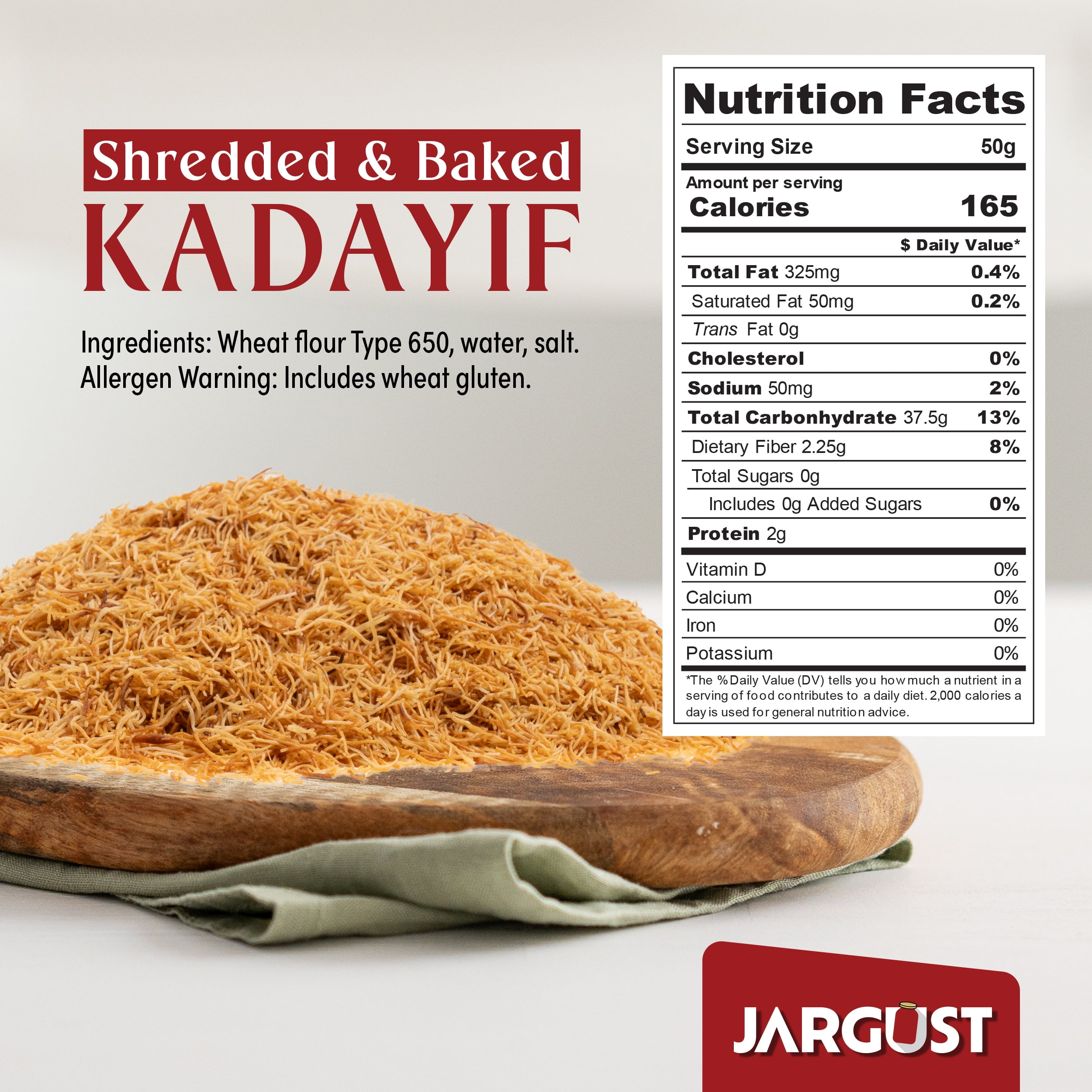 Jargust Bulk Baked & Shredded Kataifi, Shredded Fillo Dough, Pastry Dough, 10lb