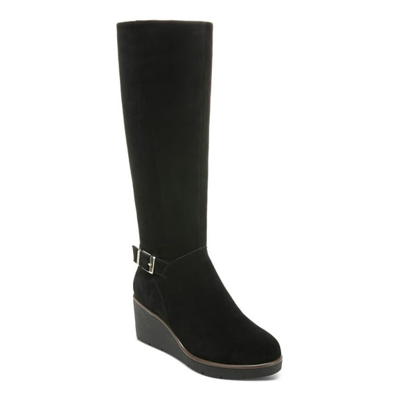 GIANI BERNINI Womens Black Buckle Accent Atlinaa Round Toe Wedge Zip-Up Leather Riding Boot 5.5 M