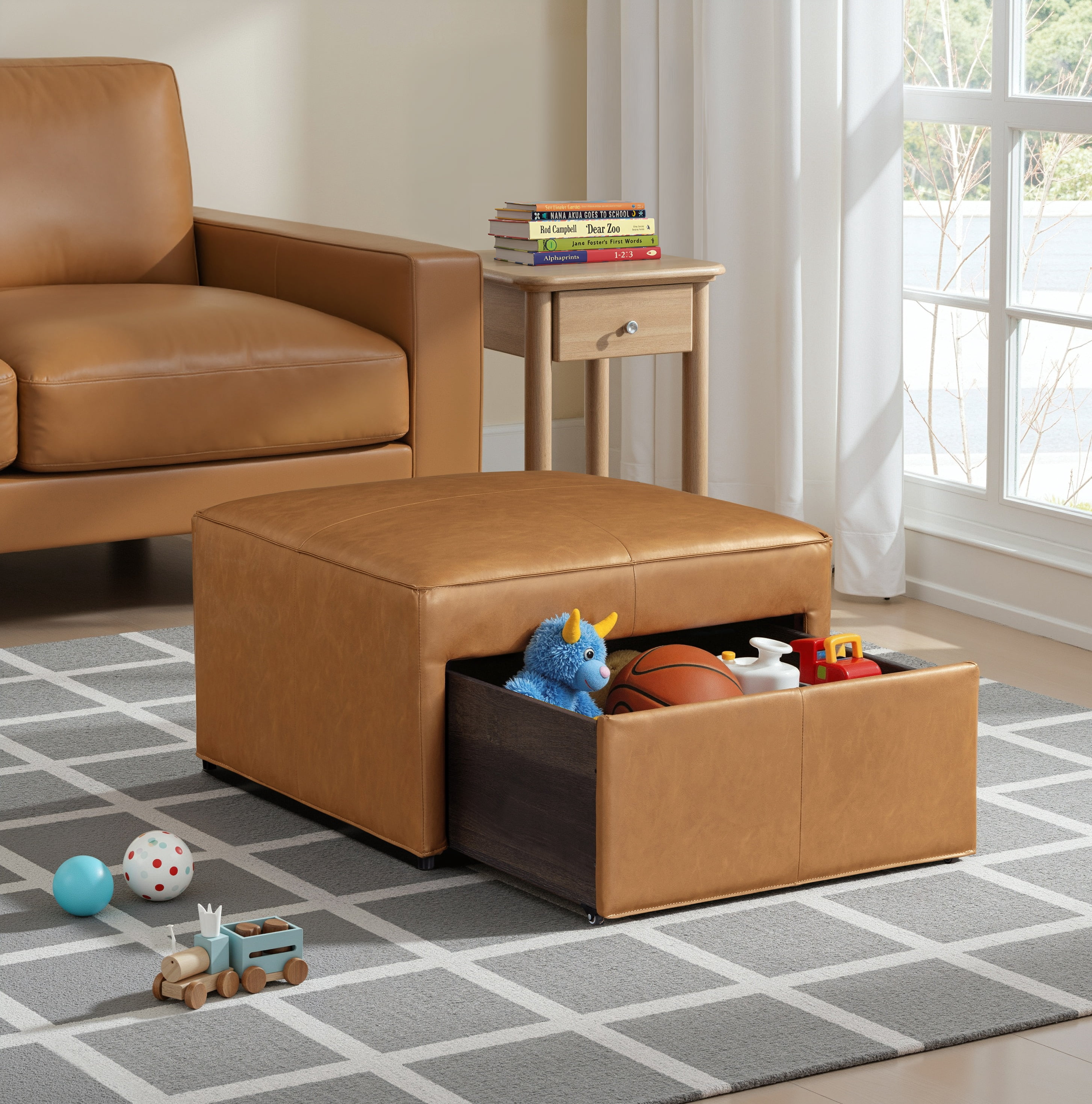 Studio Living Hadley Modern Storage Ottoman, Carmel Faux Leather