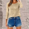 thumbnail image 6 of EchfiProm Tee Shirts Womens Beige 3/4 Sleeve Pullover Crew Neck Graphic Dressy Casual Loose Fit Tops, 6 of 9