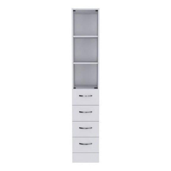 Nmkwnr Single Glass Door Storage Cabinet with 3 Shelves and 4 Drawers, Storage Cabinet for Living Room, Bathroom, White