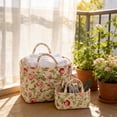 thumbnail image 5 of Yucurem 2 Pack Boho Fabric Storage Basket with Handles, Large Capacity Foldable Floral Organizer for Clothes and Sundries, Quilted Puffer Tote Bag for Home, Picnic, Shopping, Travel, 5 of 9