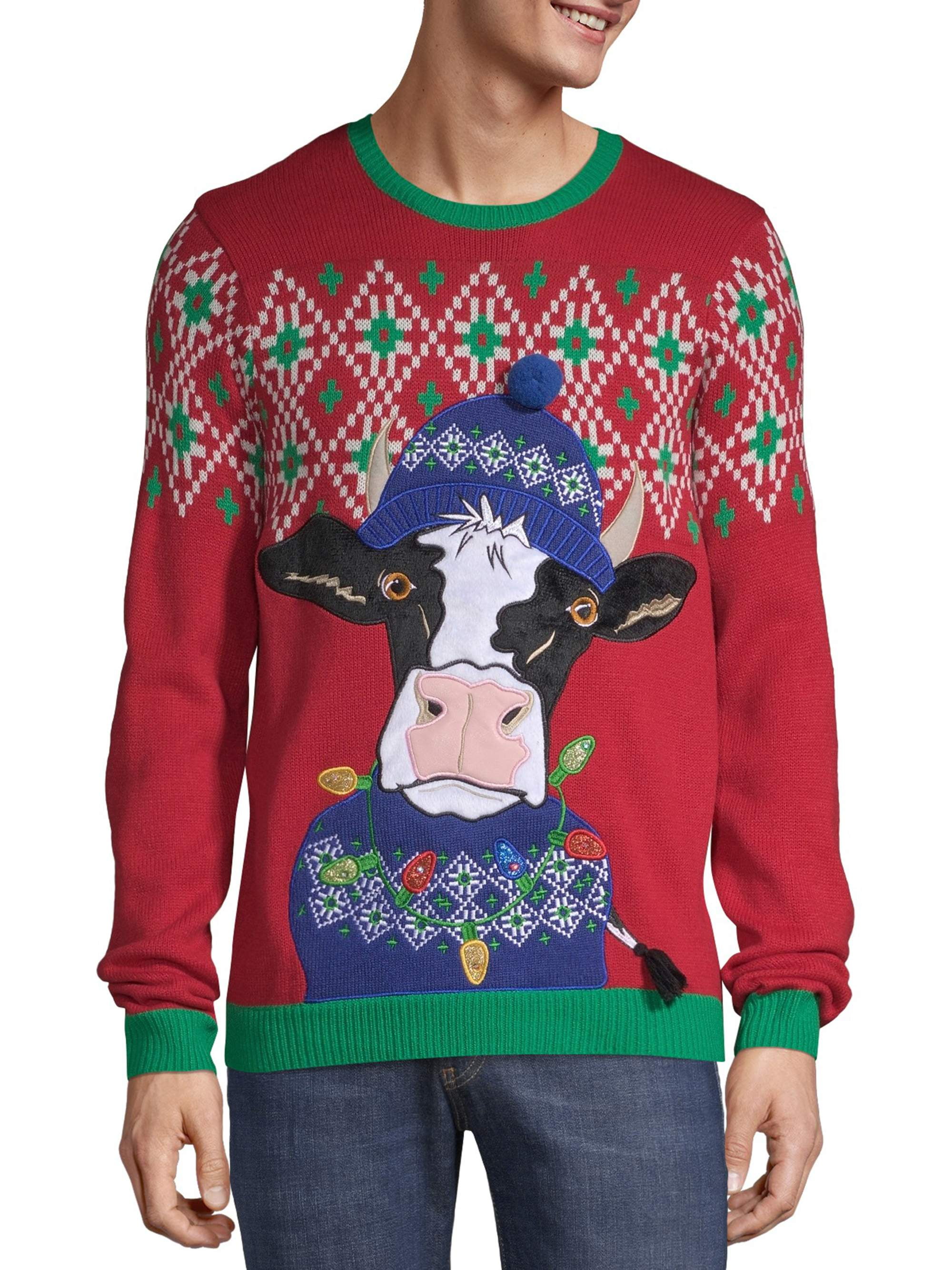 Holiday Time Holiday Time Men S Light Up Cow Ugly Christmas Sweater Walmart Com Walmart Com
