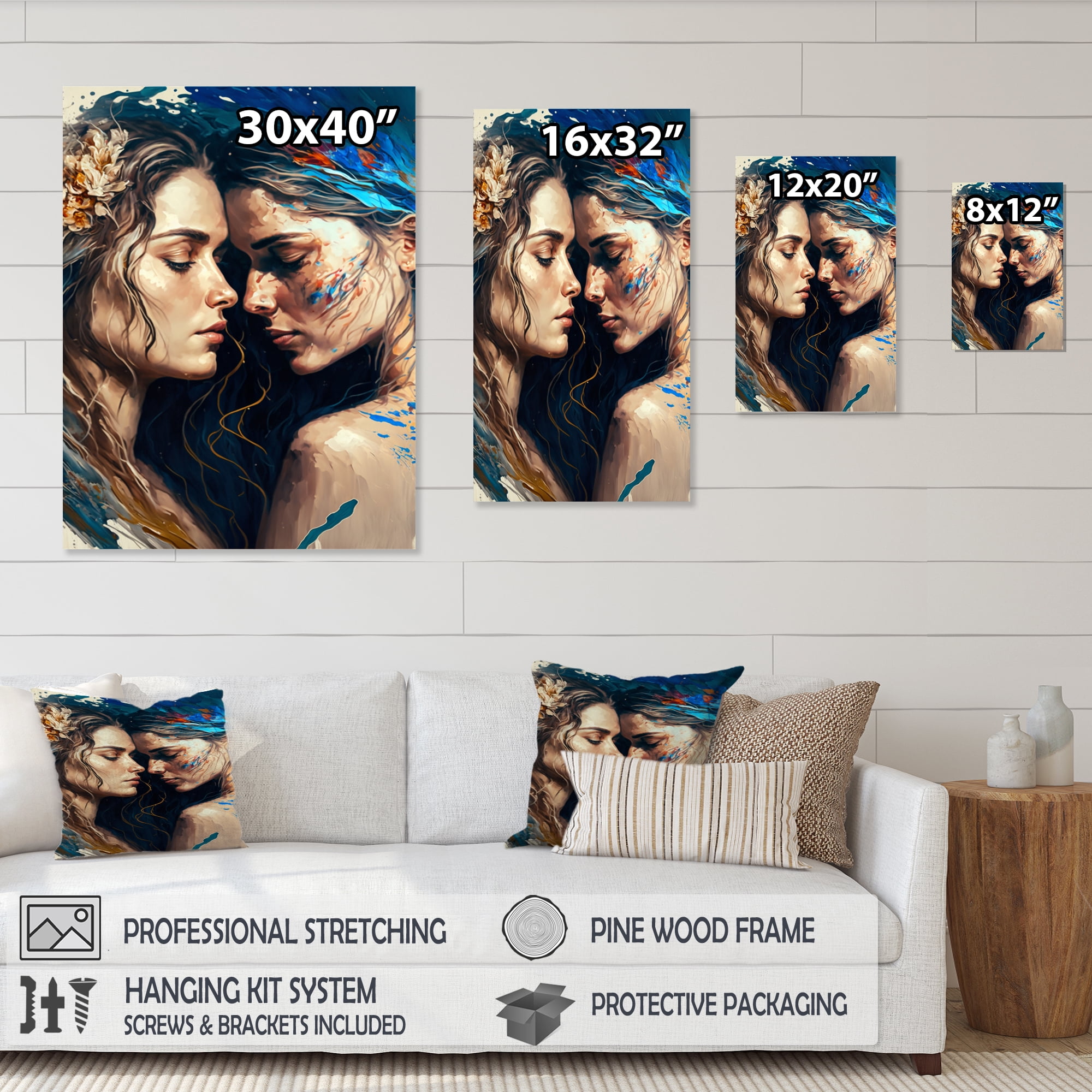 Designart Two Women Kissing With Flowers III Canvas Wall Art