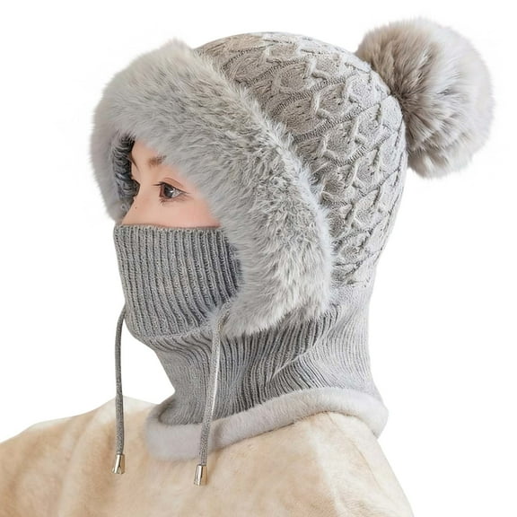 Hats for women Velvet Knitted Plush Hat Integrated Scarf Warm Autumn Winter Pullover Cap