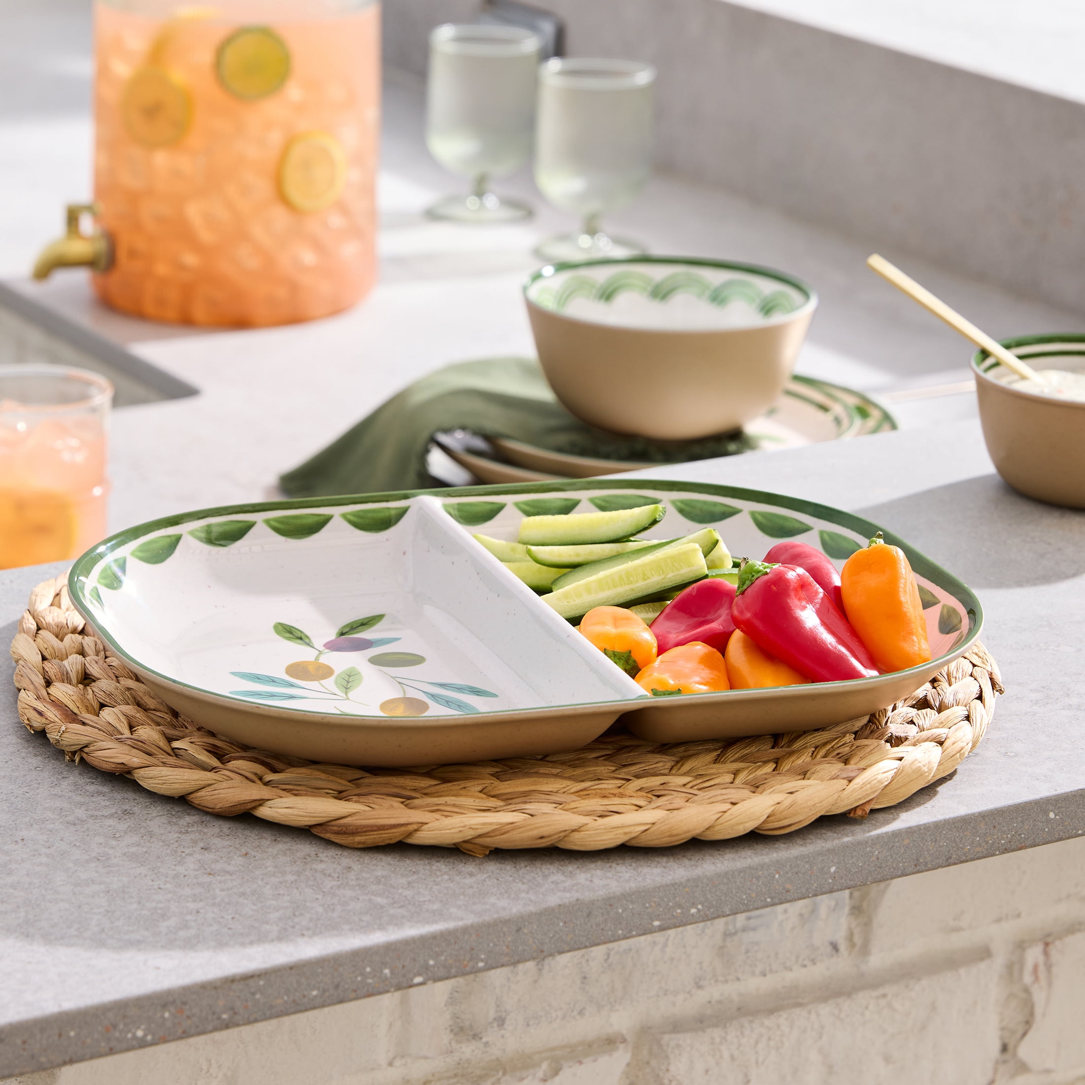 Better Homes & Gardens Olive Divided Tray in Beige - BPA Free, Dishwasher Safe