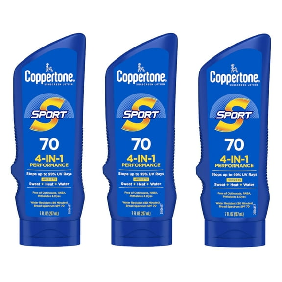 Coppertone Sport SPF 70 Sunscreen, Water Resistant, 7 fl. oz., Pack of 3
