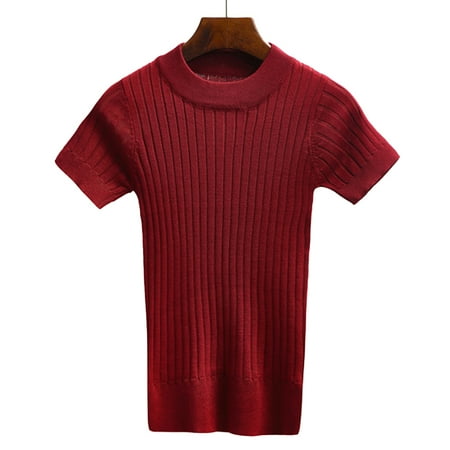 Short Sweater Top - Women Sweater Tank Top Knitting T-shirt Short Sleeve Crop Tops Tight Bustier Women Winter Jumper