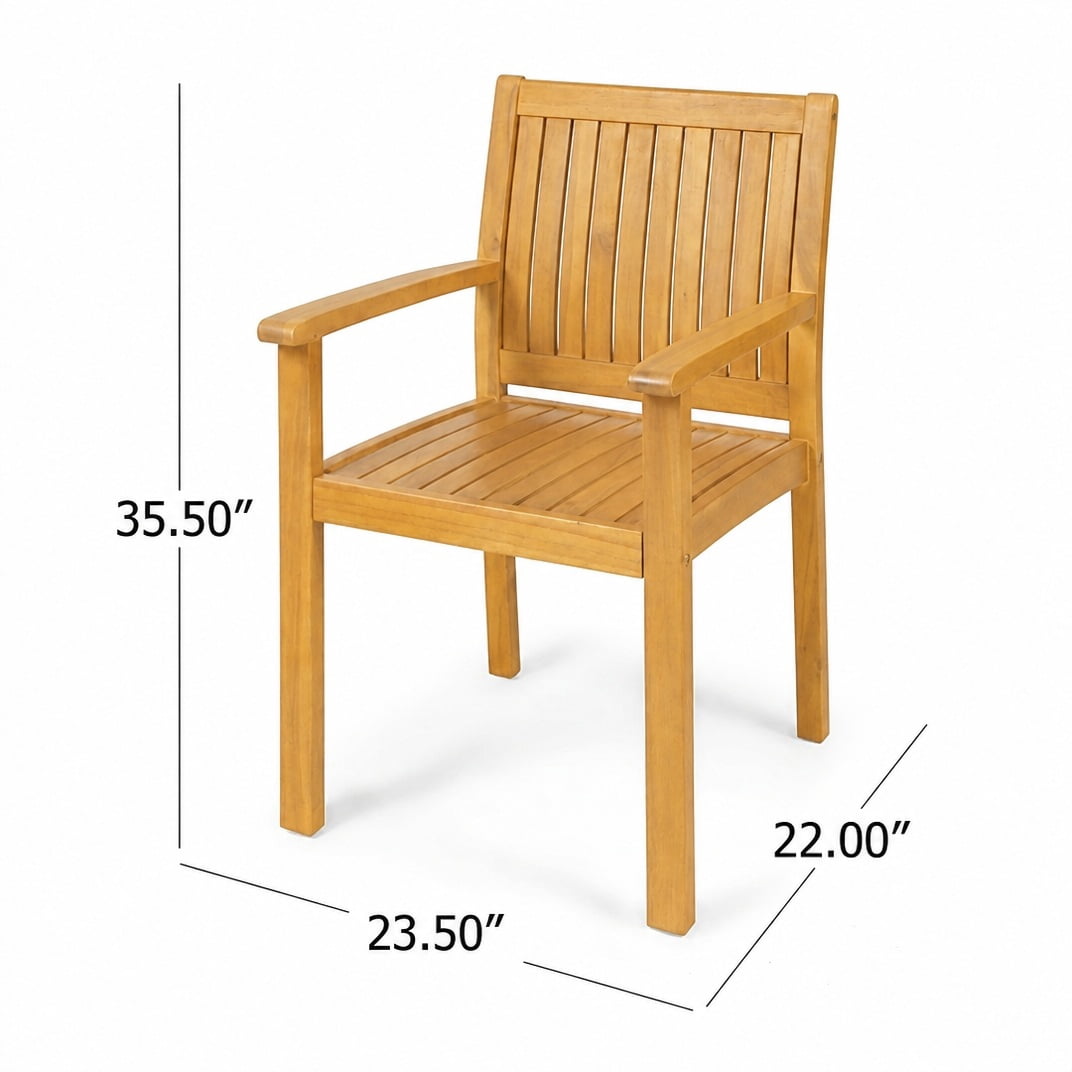 Outdoor Dining Chair Set of 2 with Acacia Wood and Slat Panel Back, Patio Chairs and Garden Seating for Backyard Deck, Teak