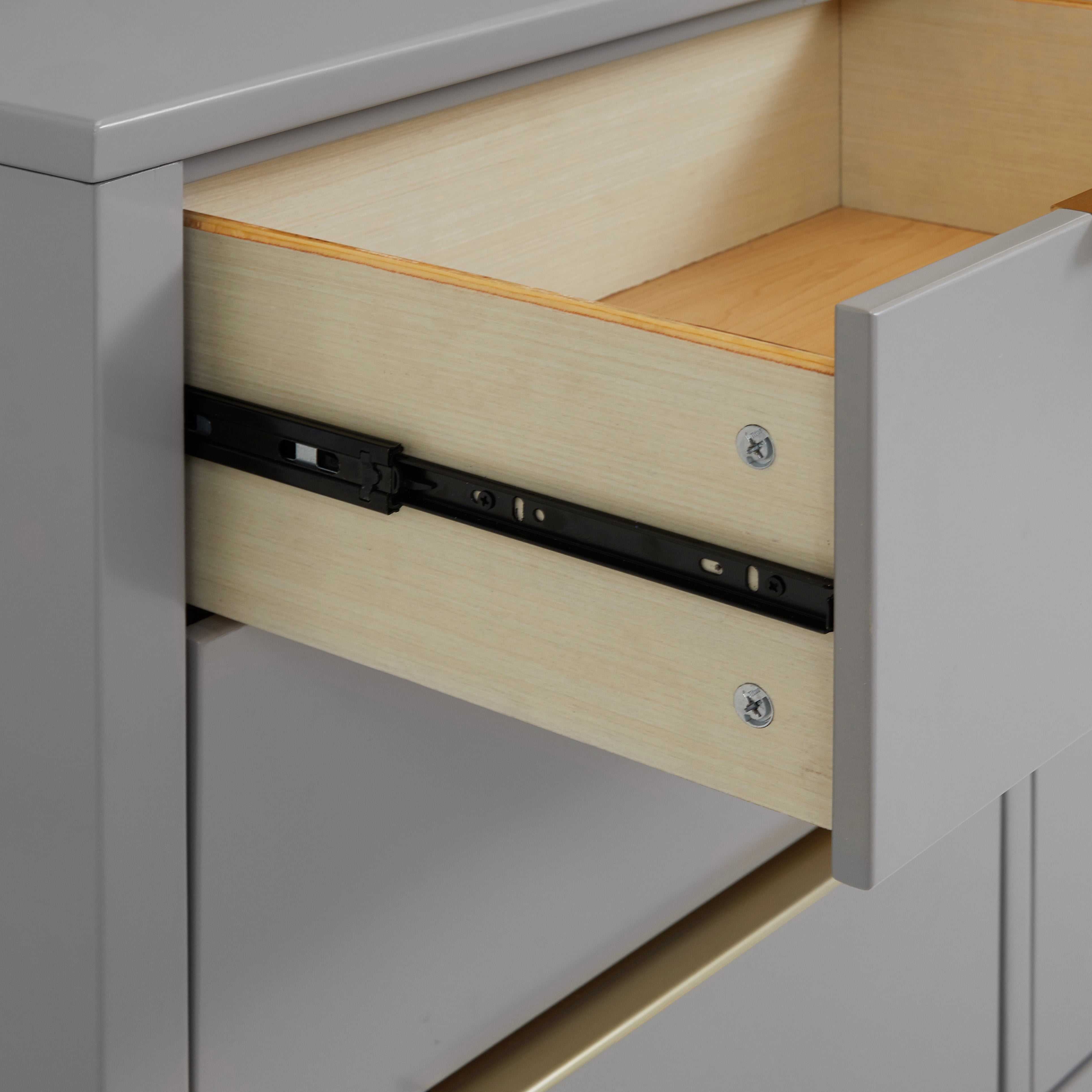 MoDRN Glam 6 Drawer Dresser, Grey with Satin Brass