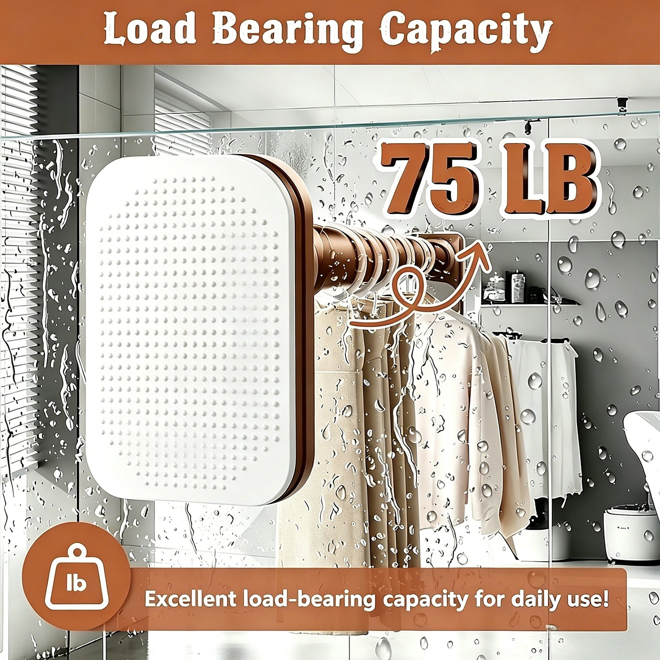 Mxdfafa Brown Heavy Duty Tension Curtain Rod, 43-83in No Drill Rustproof Carbon Steel Adjustable Rod for Bathroom, Closet, Balcony & Room Divider