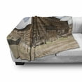 thumbnail image 3 of Barn Wood Wagon Wheel Soft Flannel Fleece Throw Blanket, Abandoned Mercantile with Wagon Wheels Ghost Town, Cozy Plush for Indoor and Outdoor Use, 50" x 60", Sand Brown Pale Blue, by Ambesonne, 3 of 6