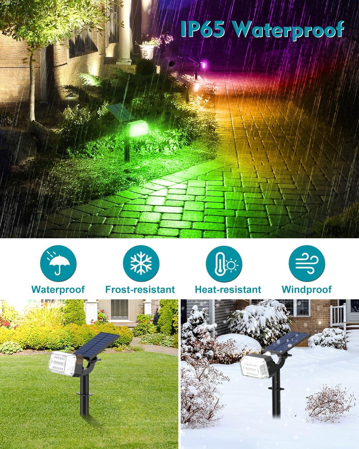 Solar RGB Spot Lights Outdoor, 8 pack, 49 LEDs, 7 Color Modes, IP65 Waterproof, Adjustable Christmas Flood Lights for Yard, Garden, Pathway