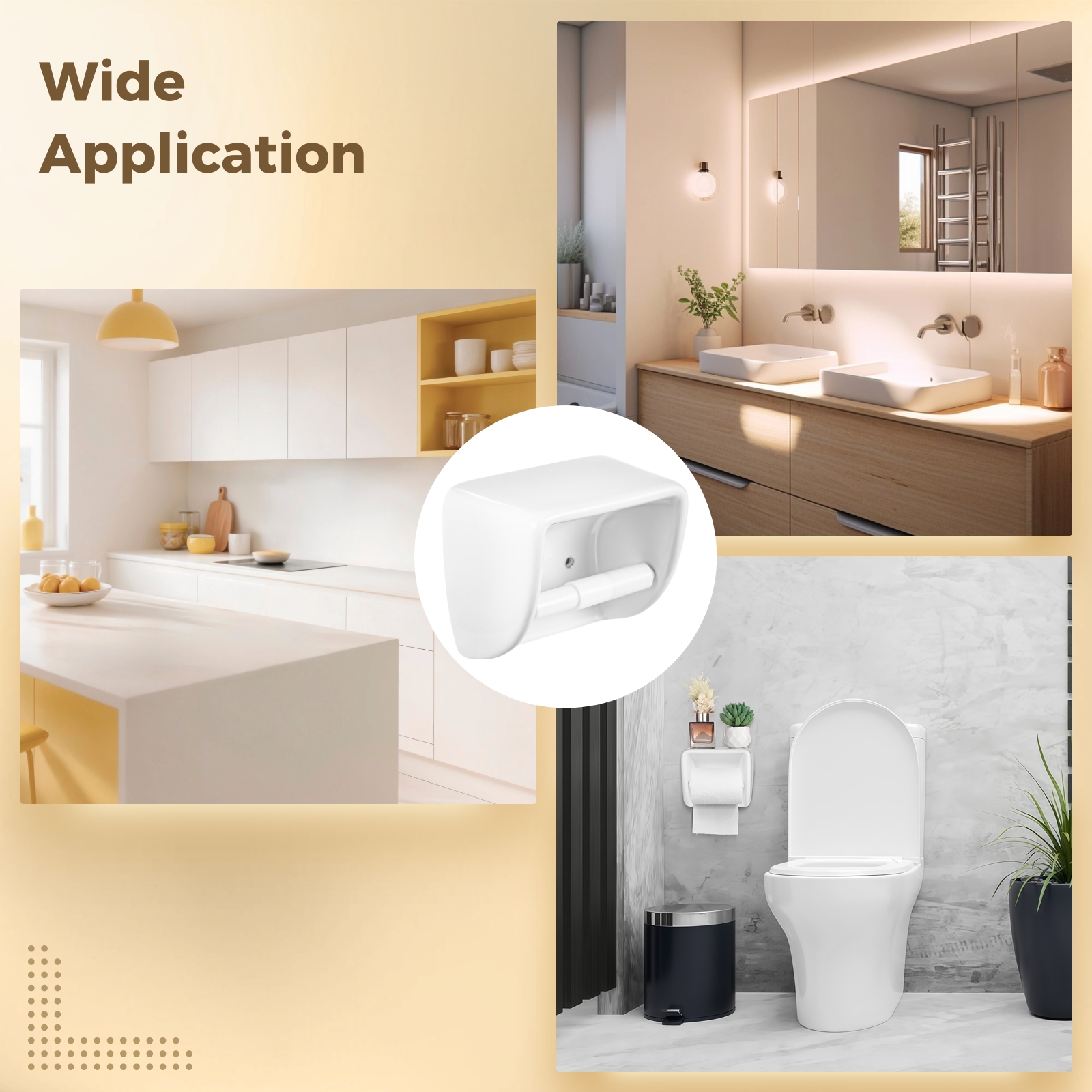 White Ceramic Toilet Paper Holder, Glazed Wall Mounted Tissue Dispenser with Detachable Shaft, Flat Top Shelf, Vintage Style Toilet Roll Holder for Bathroom or Kitchen Use