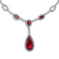 thumbnail image 2 of Red Simulated Ruby Oval AAA CZ Pear Shape Fashion Statement Large Teardrop Y Necklace For Women For Prom Silver Plated, 2 of 5