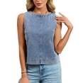 thumbnail image 2 of IUYRTFE Women's Denim Look Crop Tank Top Crew Neck Sleeveless Center Seam Back Zip Summer – Slim Cotton, 2 of 8
