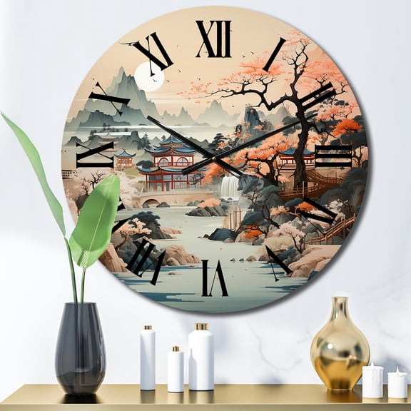 Designart "Silk Road China Art painting II" Chinese Oversized Wall Clock