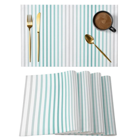 Ombre Teal Grey Striped Placemats Set of 2 Farmhouse Modern Stripes Place Mats Indoor Wipeable Table Mats Washable Cloth Dining Table Placemats for Kitchen Holiday Party Home Decor 13x19 Inch