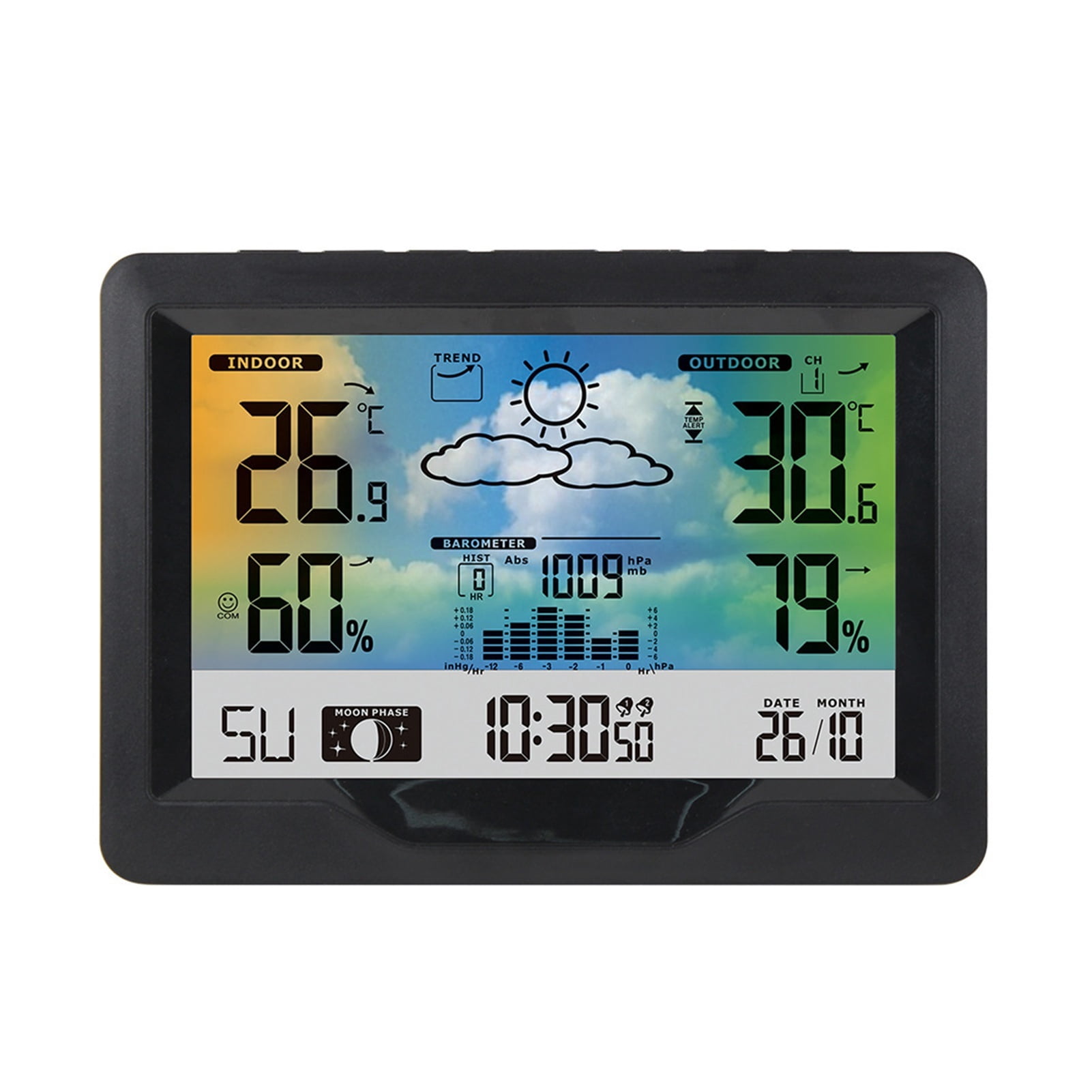 Weather Station LCD Weather Clock Indoor Outdoor Wireless Color Display LED Screen Moon Phase ,Easy to Operate