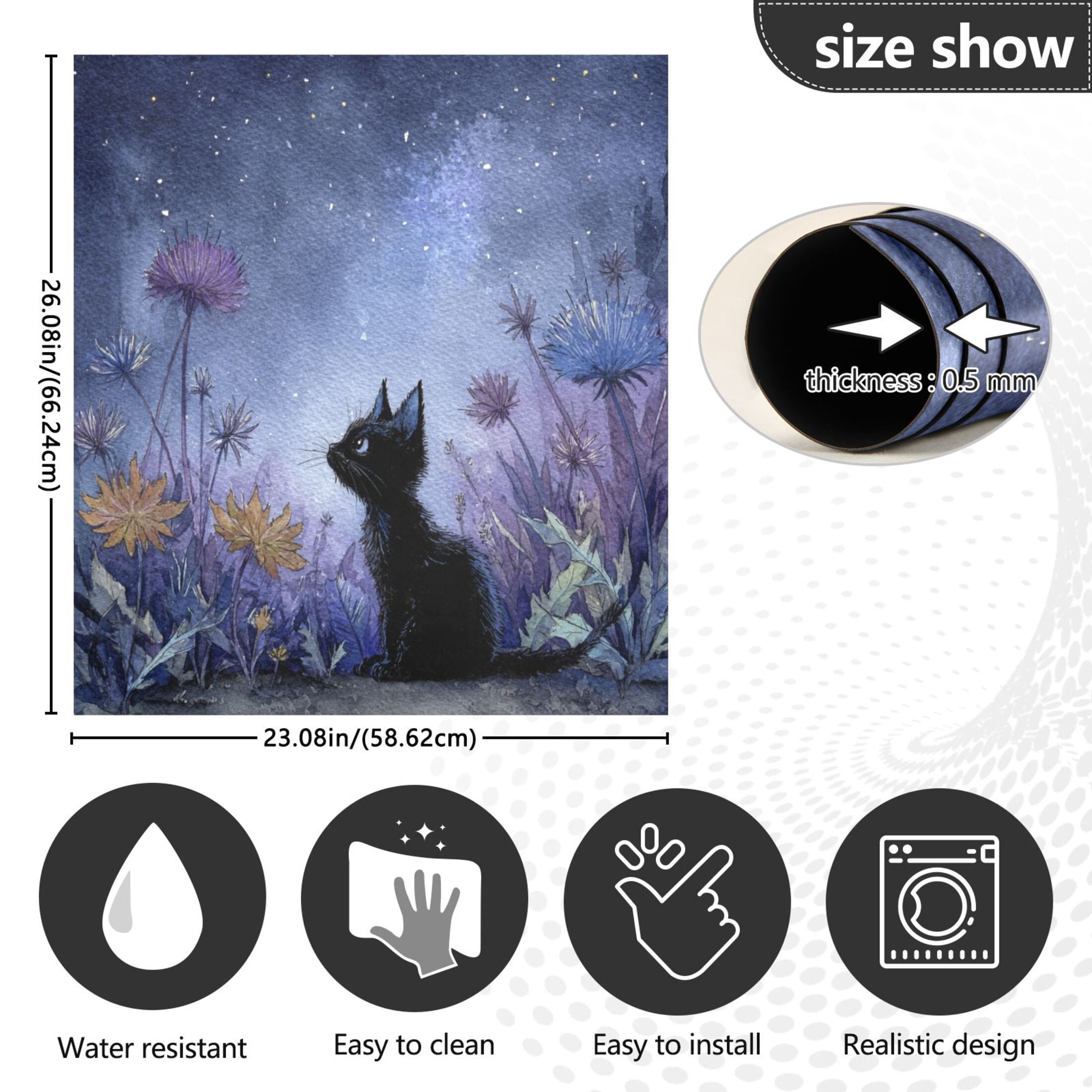 Dishwasher Magnetic Sticker 23x26 Inch Refrigerator Magnetic Sticker Washing Machine Magnetic Sticker Kitchen Panel Magnetic Sticker Home Decor Watercolor Black Cat