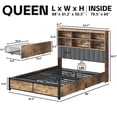 thumbnail image 6 of Lifezone Bookcase Beds Queen Bed Frame with Wooden Platform, Rustic Brown, 6 of 10