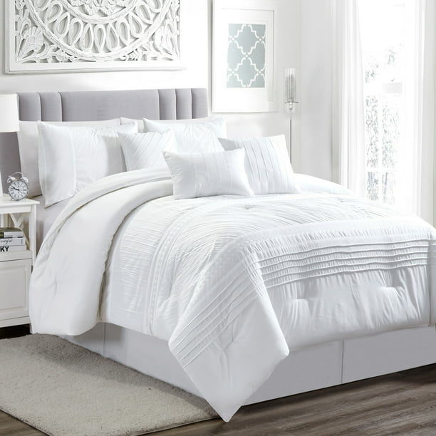 Unique Home Sevilen 7 Piece Comforter Set Solid Striped Bed In a Bag Clearance Bedding Comforter