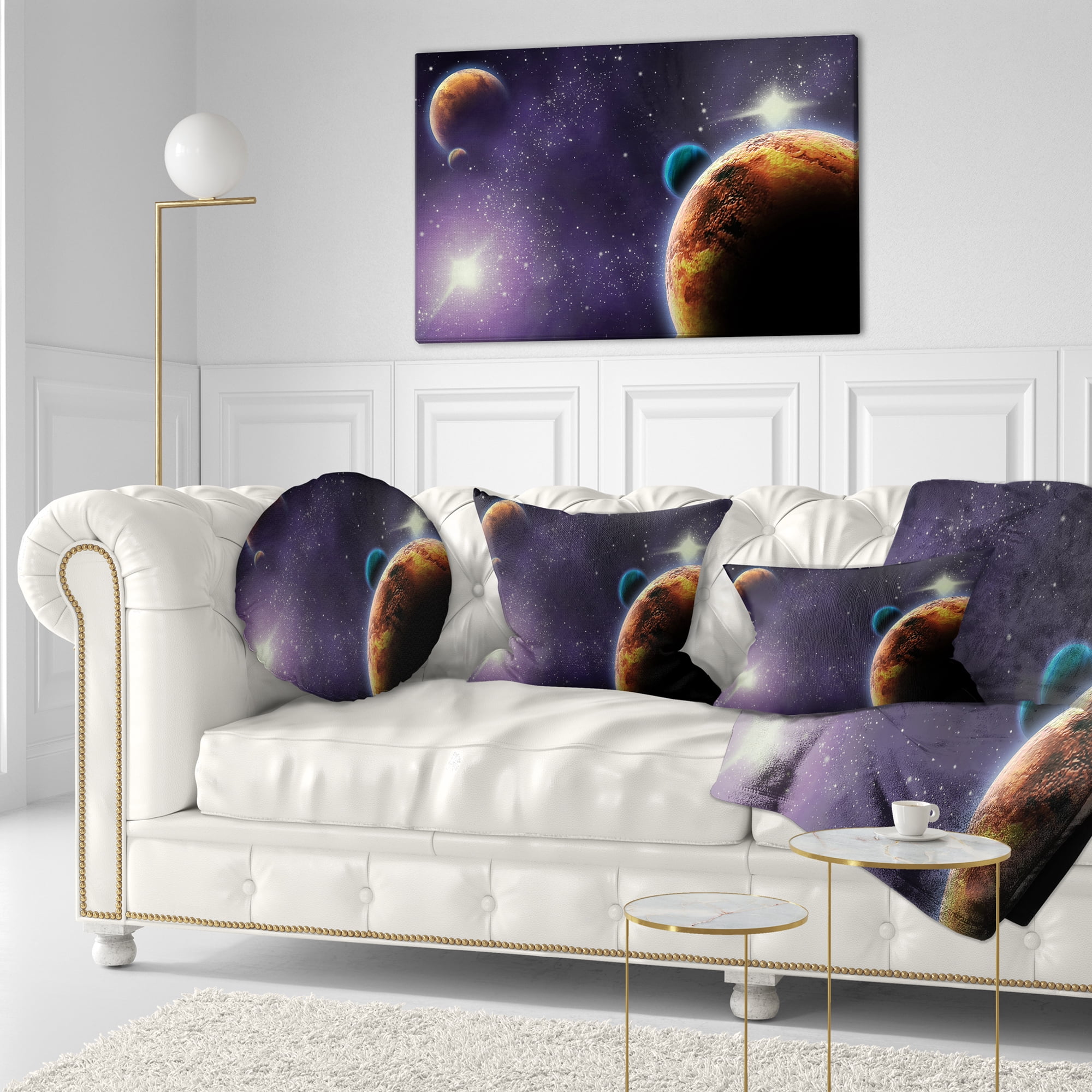 Designart Planets in Deep Dark Space - Contemporary Throw Pillow - 12x20