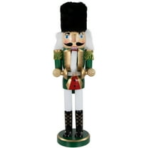 14" Decorative Green Gold and White Wooden Christmas Cymbalist Nutcracker