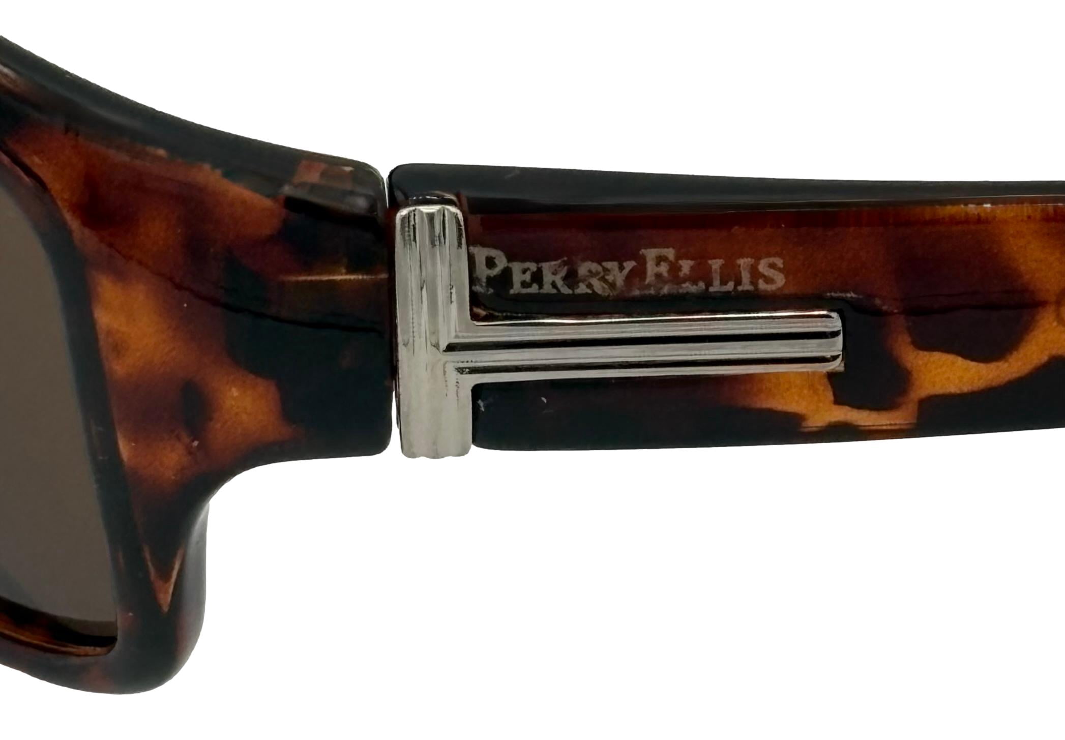 Perry Ellis Mens Sunglass Tortoise Plastic Rectangle Wrap, Brown Lens PE13 4