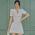 thumbnail image 5 of Ropa de mujer Verano nuevo traje de dos piezas coreano ajustado cuello costura plisado falda pequeña conjunto, 5 of 5
