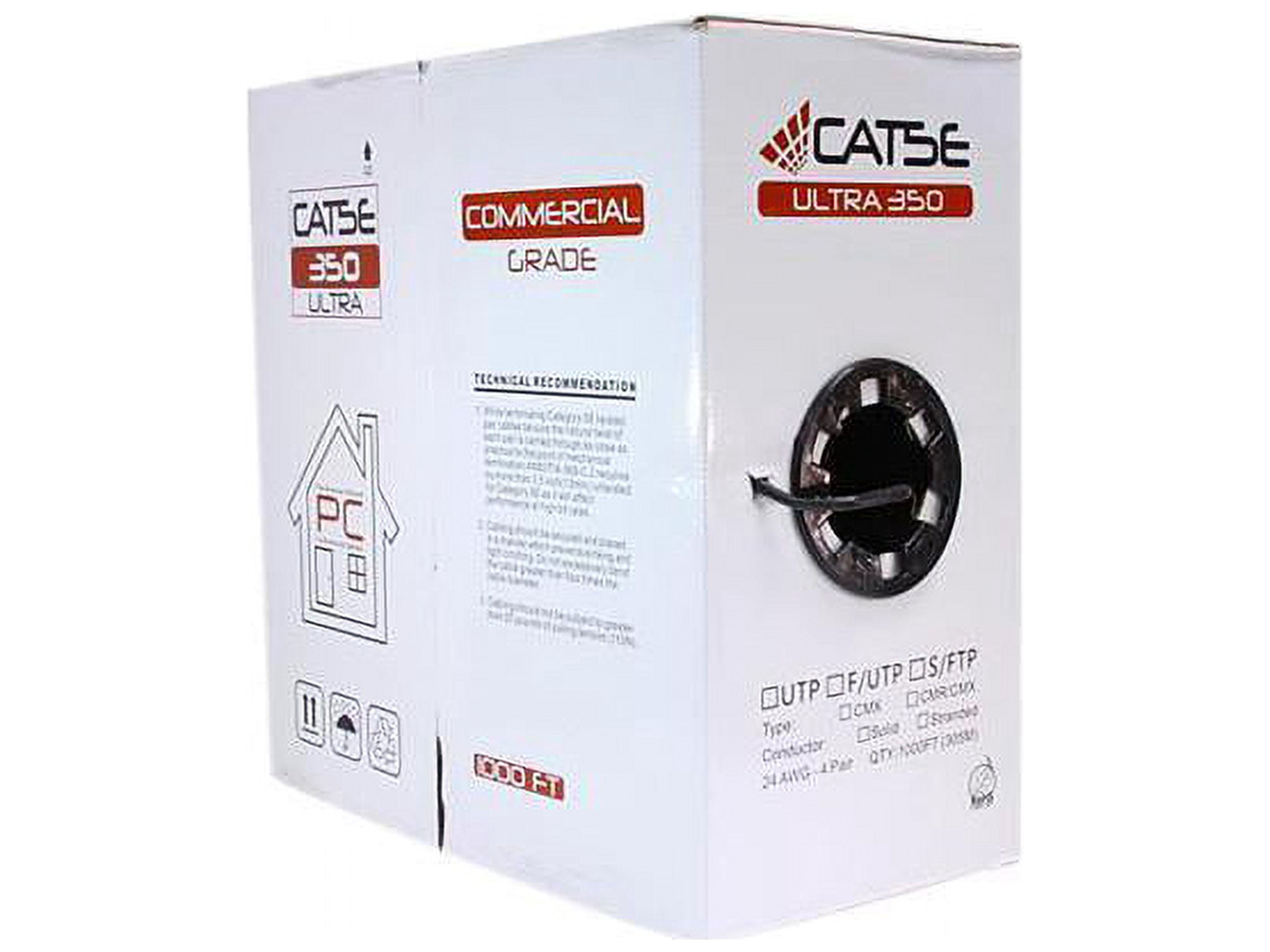 Nippon Labs CAT5E Outdoor Bulk Ethernet Cable, Direct Burial Solid Copper, CMX, 24 AWG, UTP, PE Outdoor Jacket, UV Res, 1000' Pull Box - Black
