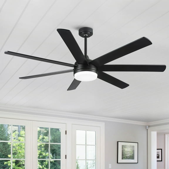 Izzovium 72 Inch DC Ceiling Fan with Plywood Blades, 3 Color Dimmable Light, 6 Speeds, for Dining Room, Black/Brown