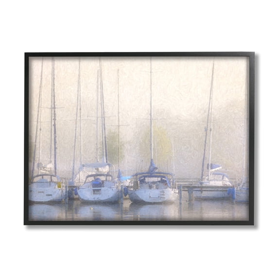 Stupell Docked Sailboats Harbor Reflection Landscape Painting Black Framed Art Print Wall Art
