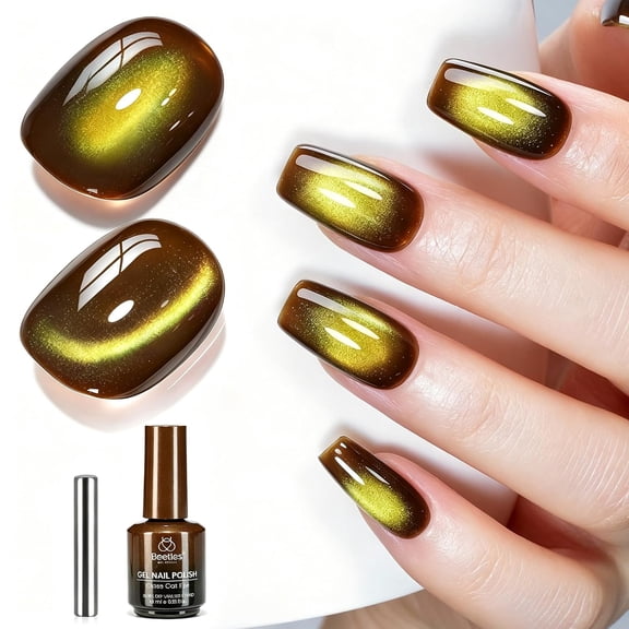 Beetles Pistachio Latte Cat Eye Gel Polish - Brown Base Green Magnetic Glow