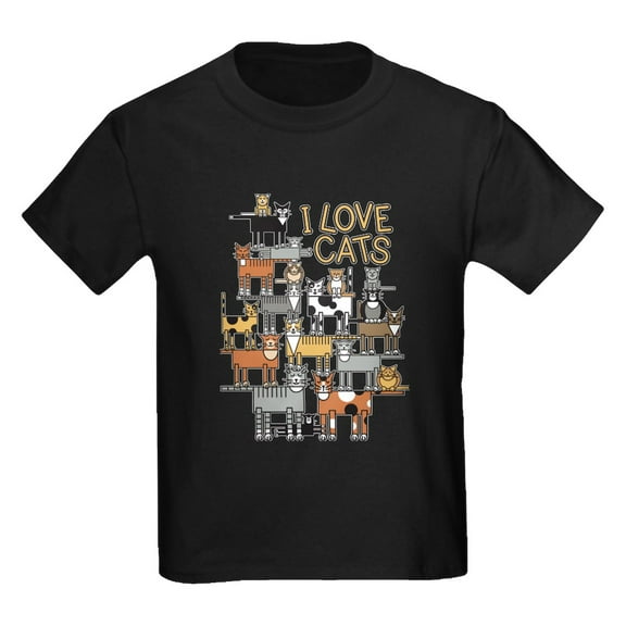 CafePress - I LOVE CATS Kids T Shirt - Dark T-Shirt Kids XS-XL