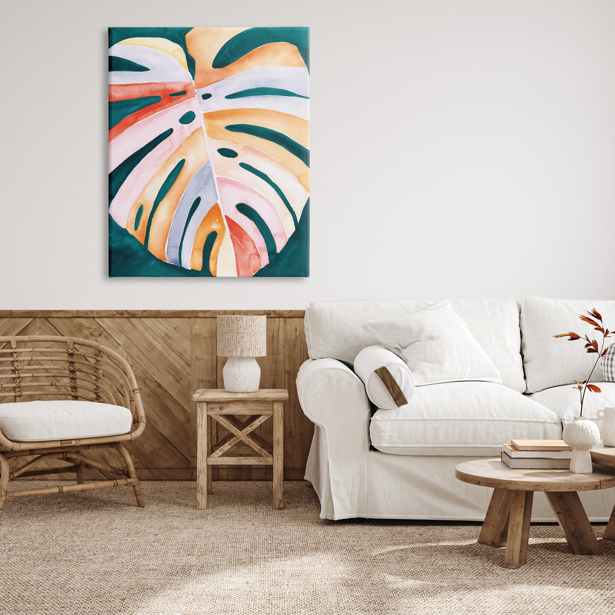 Stupell Industries Tropical Monstera Leaf Botanical & Floral Painting Gallery Wrapped Canvas Print Wall Art, 36 x 48
