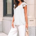 thumbnail image 5 of Womens Lace Tops Pleated Short Sleeve Shirts Summer Business Casual Dressy Blouses White XL, 5 of 6