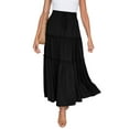 thumbnail image 4 of Charella Women Solid Casual Ruched Ruffles Elastic Waist Skirts Summer Taping Beach Long Skirt Black,XL, 4 of 8