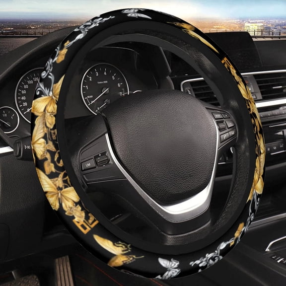 Car Steering Wheel Cover for Women Men, Non-Slip Breathable Steering Wheel, Gold Silver Butterfly Steering Wheel Protector, Car Accessories, Universal 14" 02/2-15" Fit Auto, Suvs